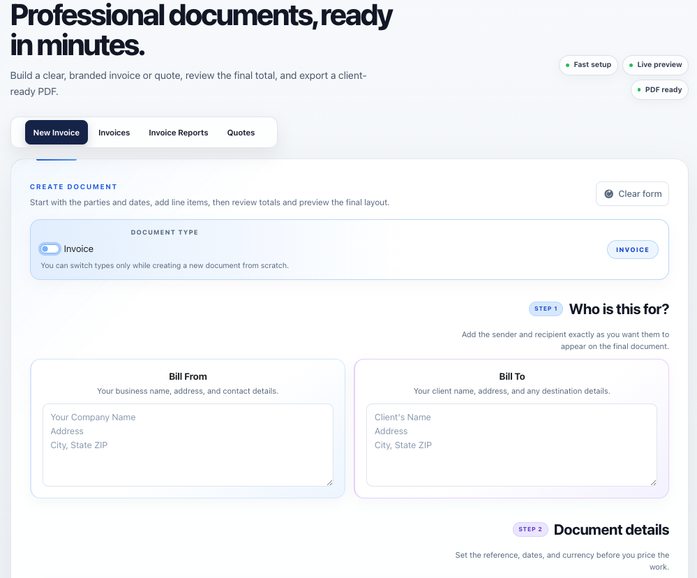 TalliDraft invoice editor