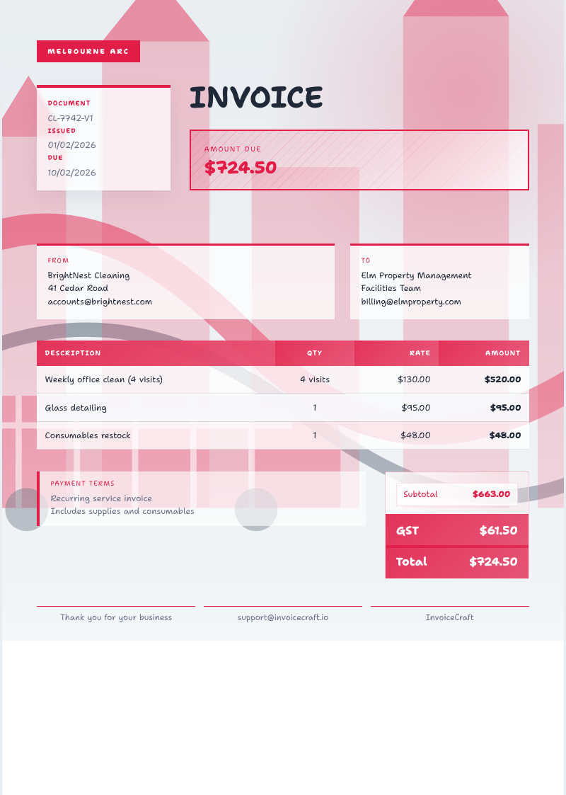 Melbourne Arc invoice preview v1